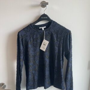 Splendid Navy Floral Mesh Long Sleeve